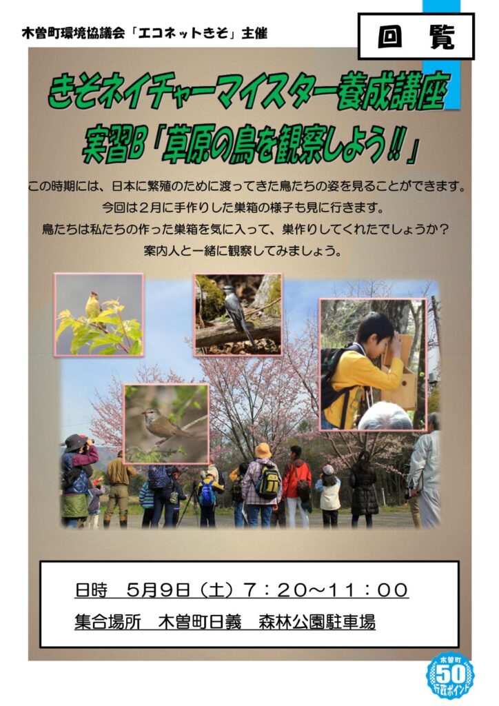 【参加者募集】きそネイチャーマイスター養成講座　実習B『草原の鳥を観察しよう！！』